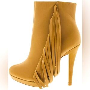 NEW FALL ARRIVAL Suede Tan Fringe Side Stiletto Ankle Boot Heel